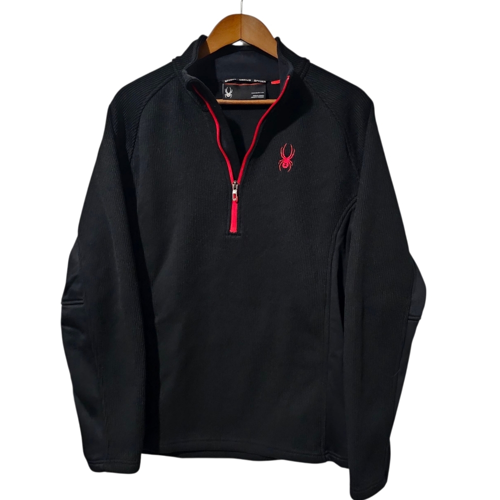 Spyder Outbound Fleece-Lined Half Zip Pullover – Black w/ Red Detail Sz L